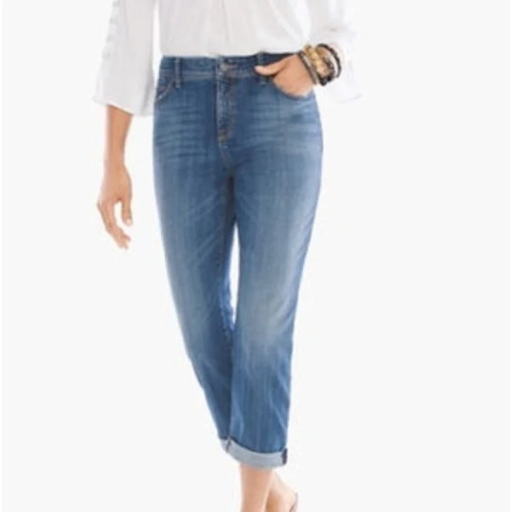 Chico's‎ So Slimming Girlfriend Slim Leg Crop Jeans Dark Wash Size 0 US 4
